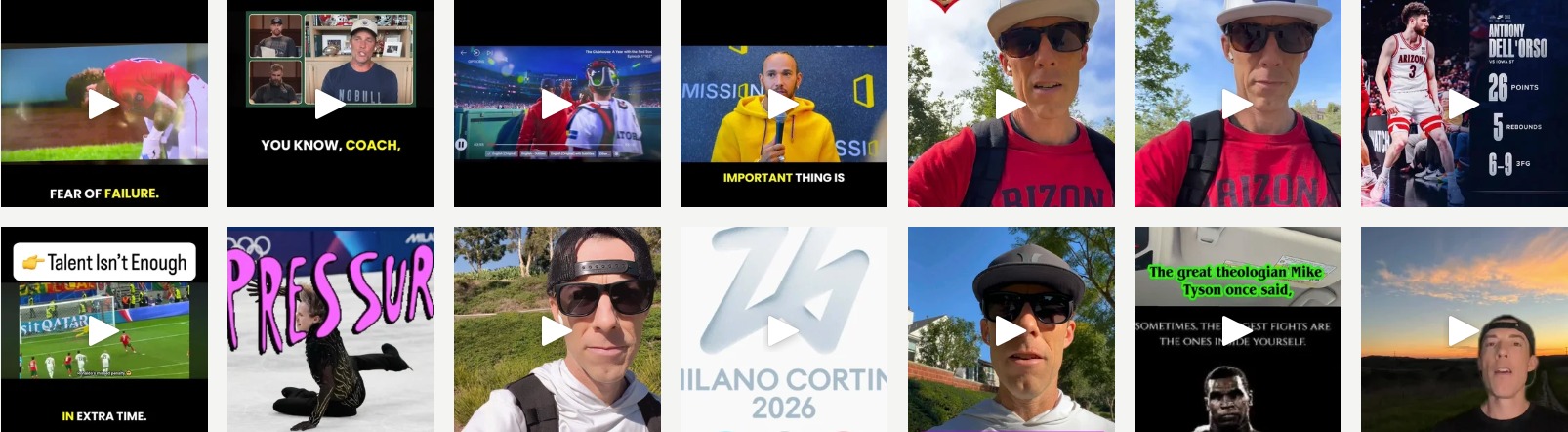 Grid of Press On Performance mindset posts from Instagram